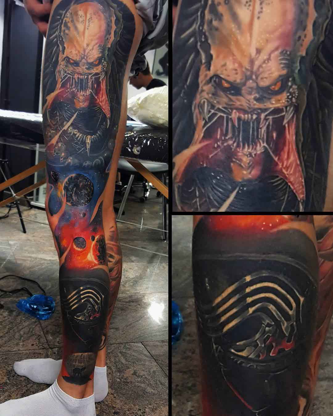 Predator tattoo sleeve Star Wars on Leg