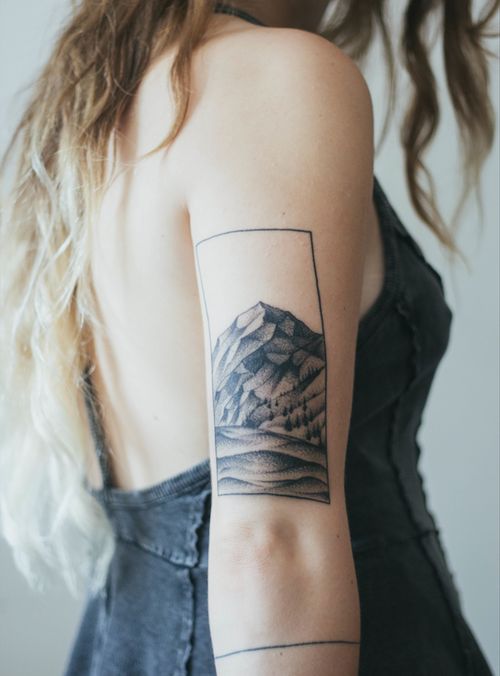 Mountains Landscape Tricep Tattoo