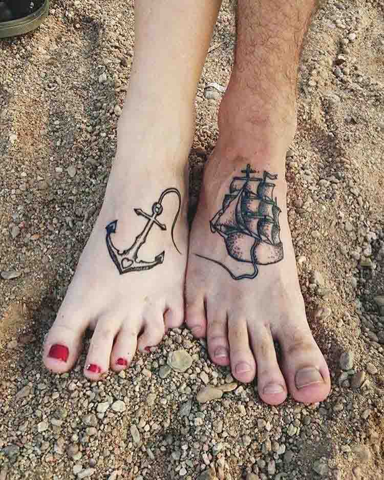 feet tattoos for couples nautical theme