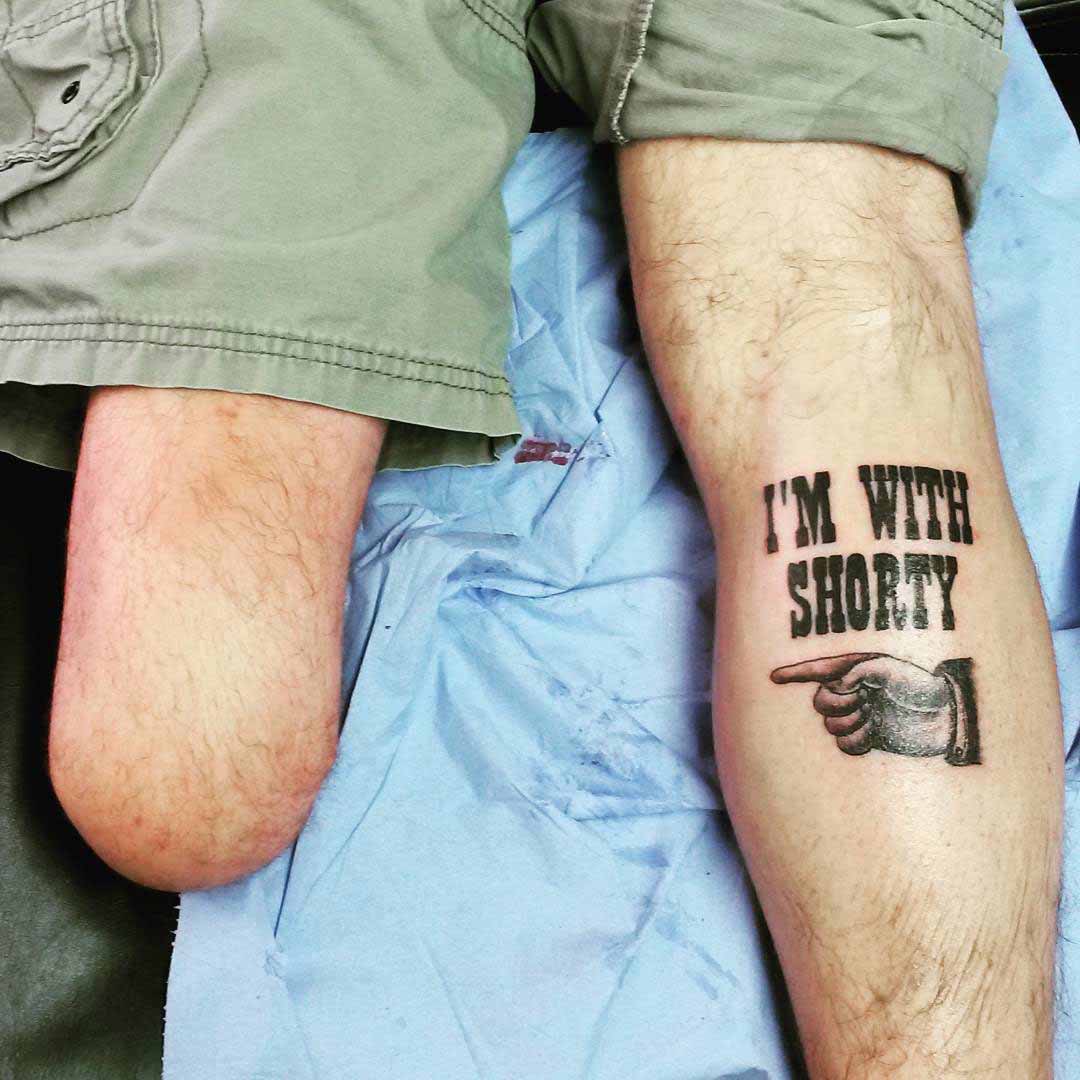 Self-Ironical Calf Leg Tattoos by grahamdermagraphica