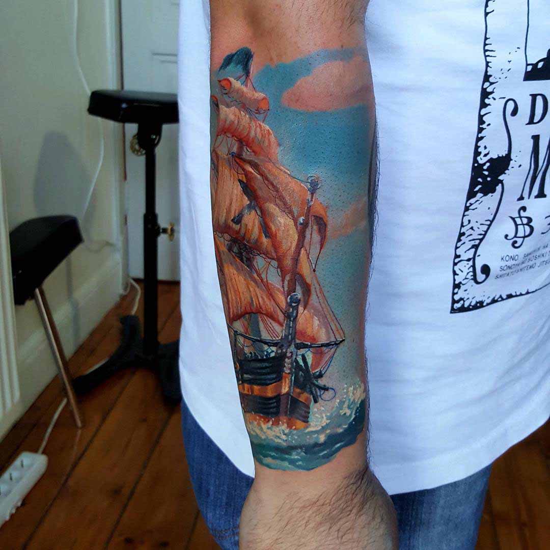 Ship Tattoo Sleeve by kobay_kroniktattoo