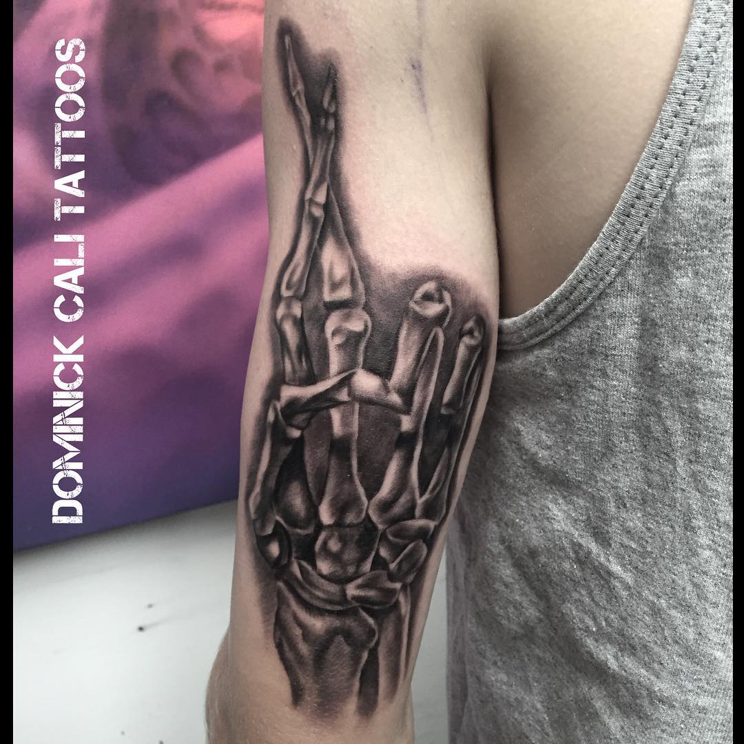 Skeleton Crossed Fingers Tattoo by domcalitattoo