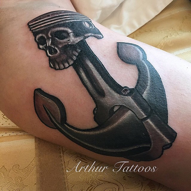 Skull Anchor Tattoo Piston by arthurtattooist