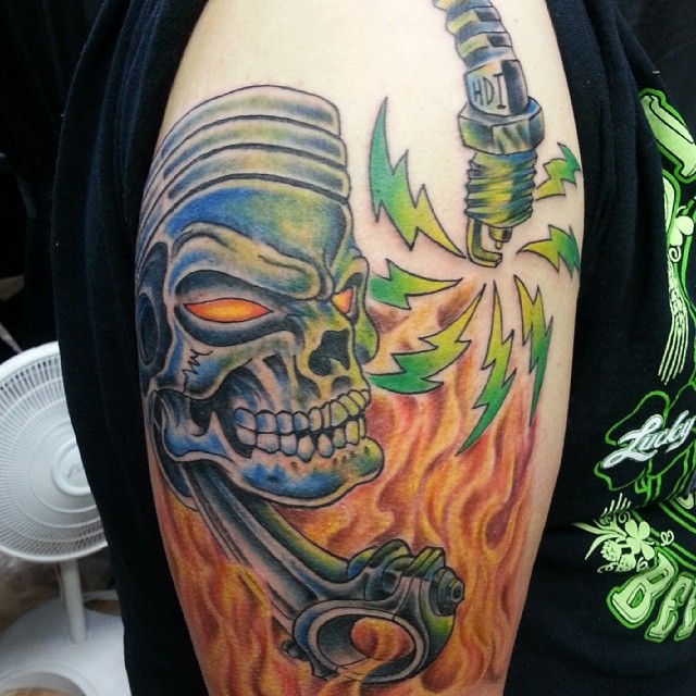 Skull Piston Tattoo Flaming by landonsink