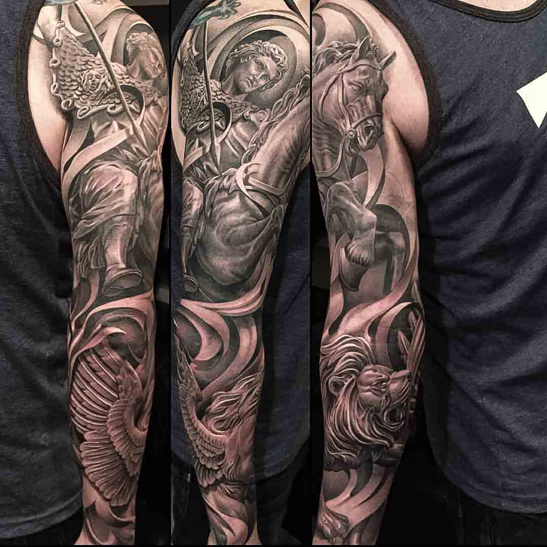 sleeve tattoo black and grey
