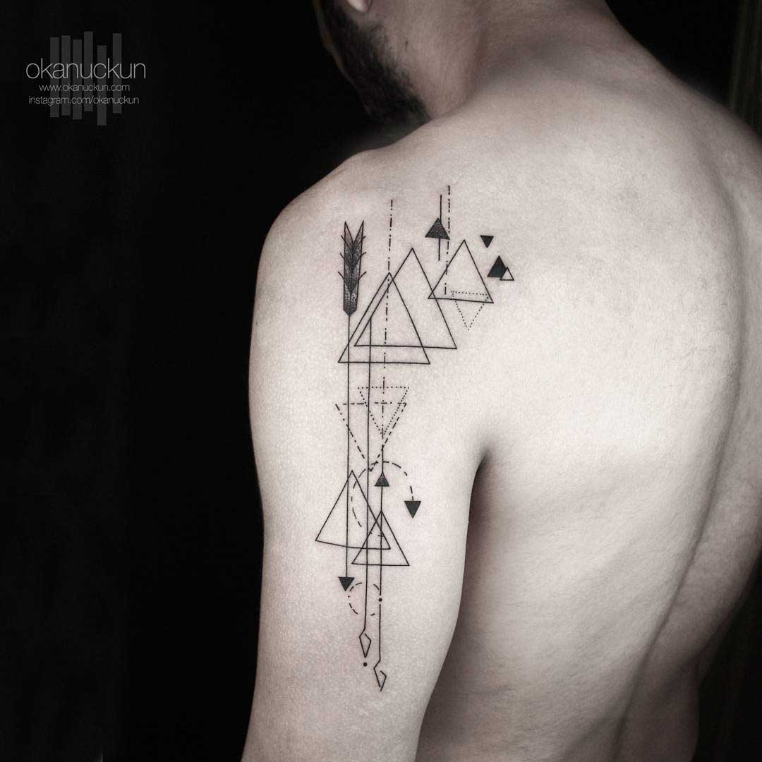 triangles and lines geometric tattoo on shoulder back