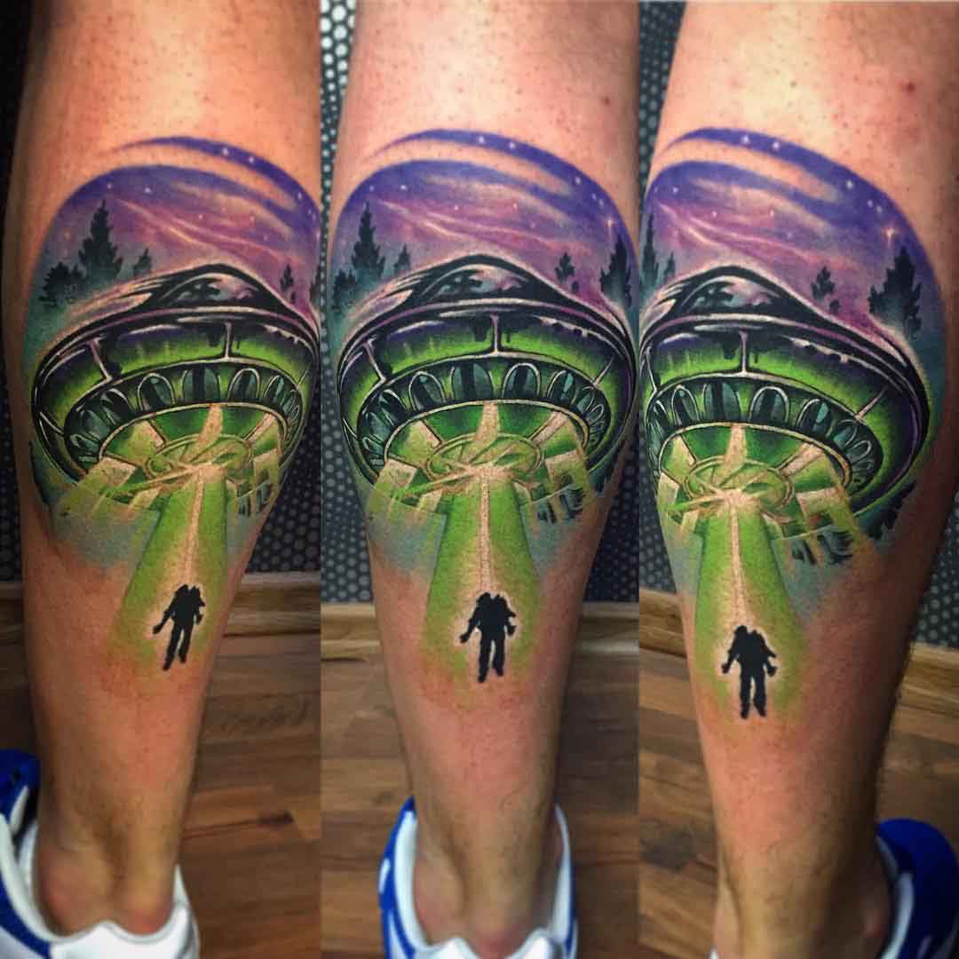 UFO Tattoo on Calf by hartproject_tattoos