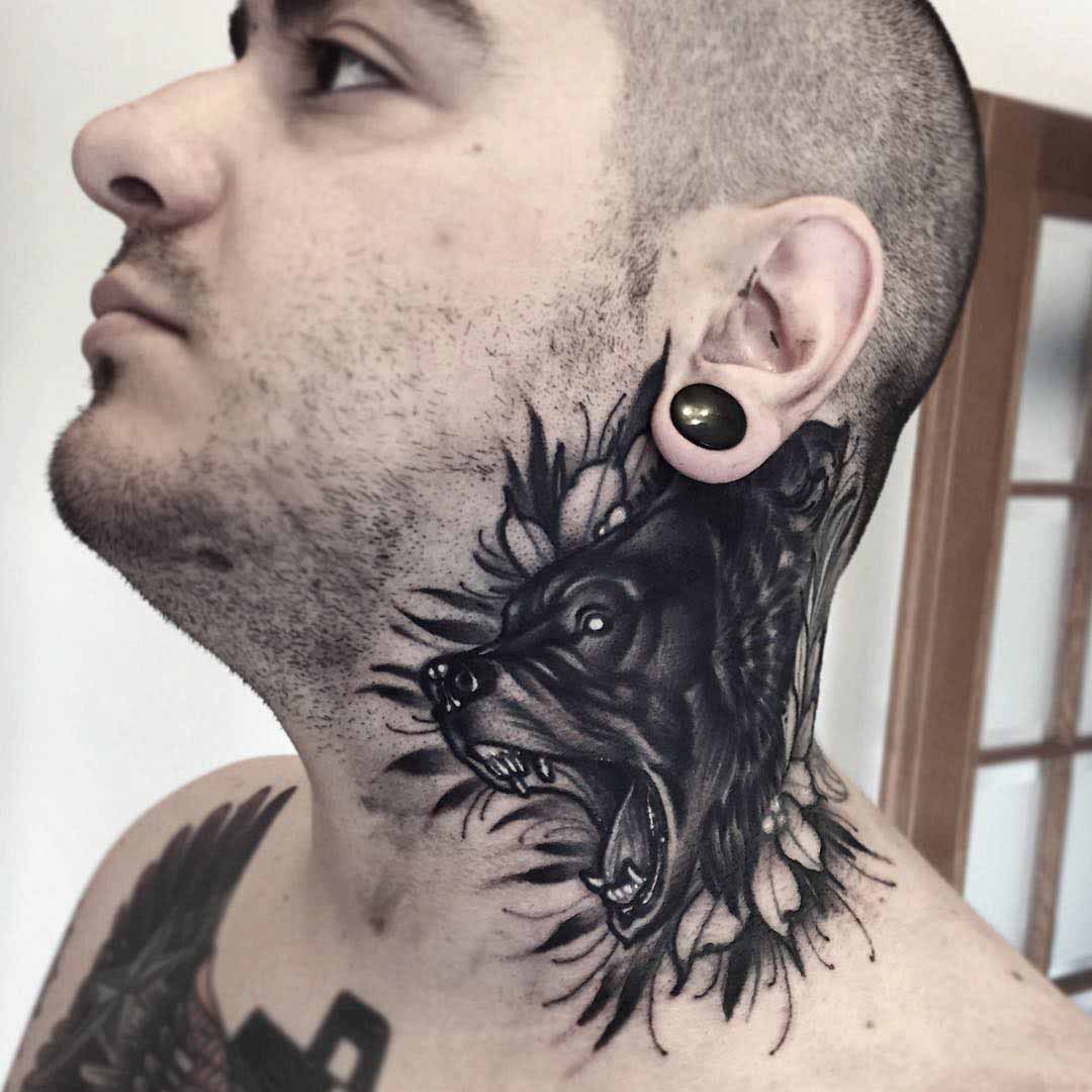 bear tattoo on neck