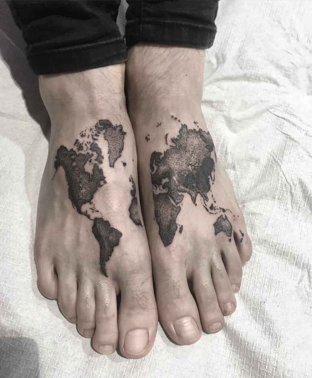 foot tattoos world map continents