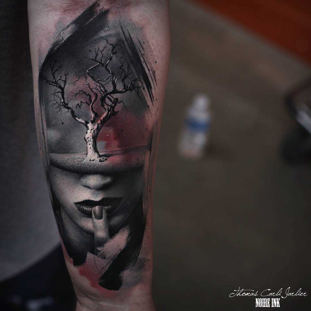 3D tattoo abstract tree and face