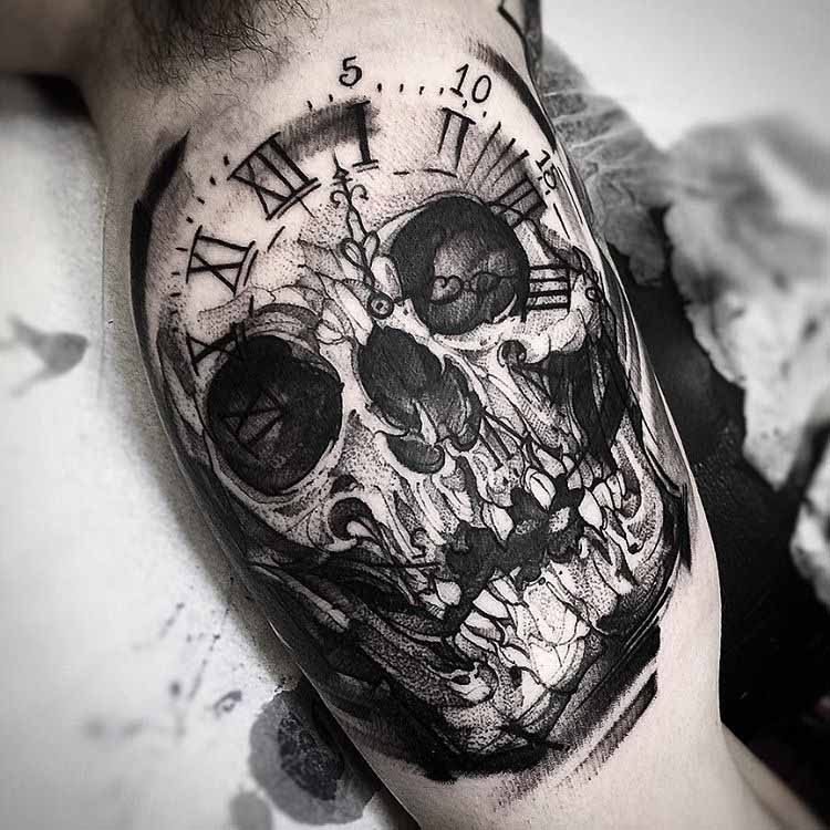 inner arm tattoo skull ckock