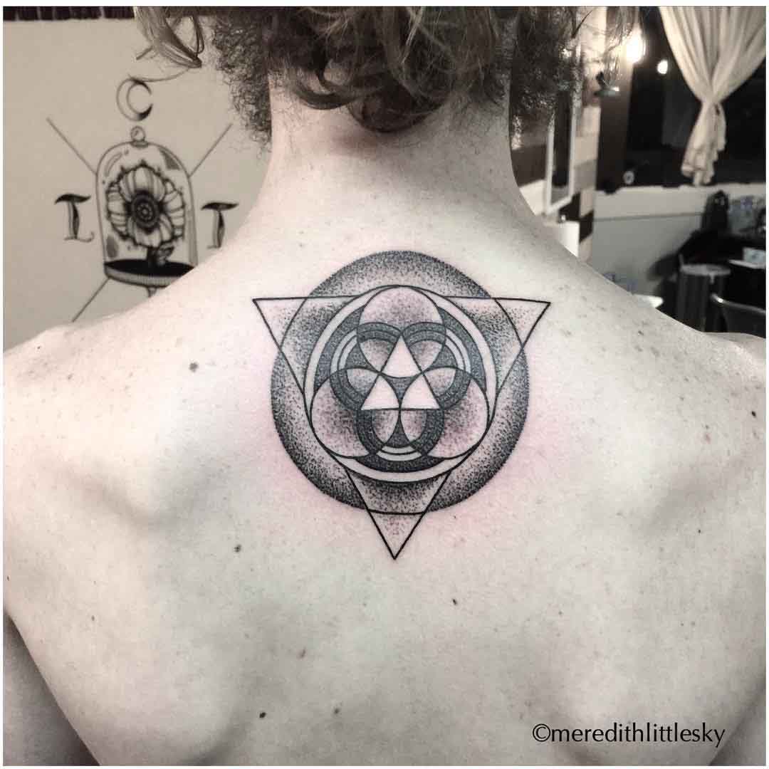 lower neck alchemy symbol tattoo dotwork