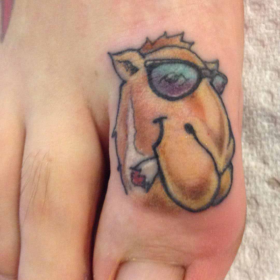 Camel on Toe Tattoo by Chad Tekone