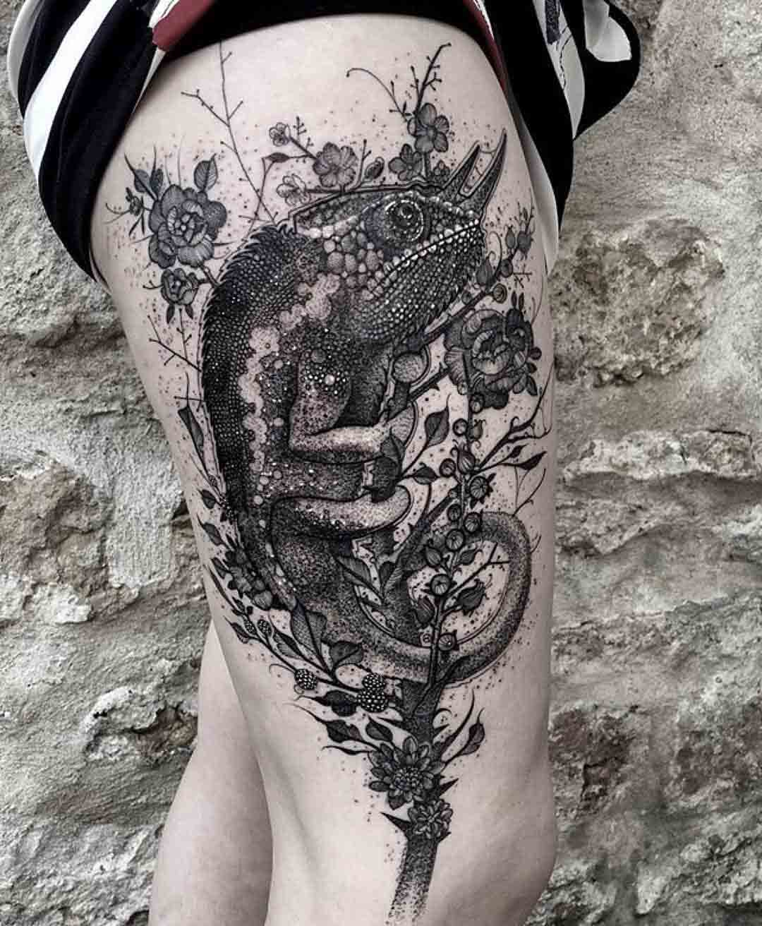 Chameleon tattoo on the calf  Tattoogridnet