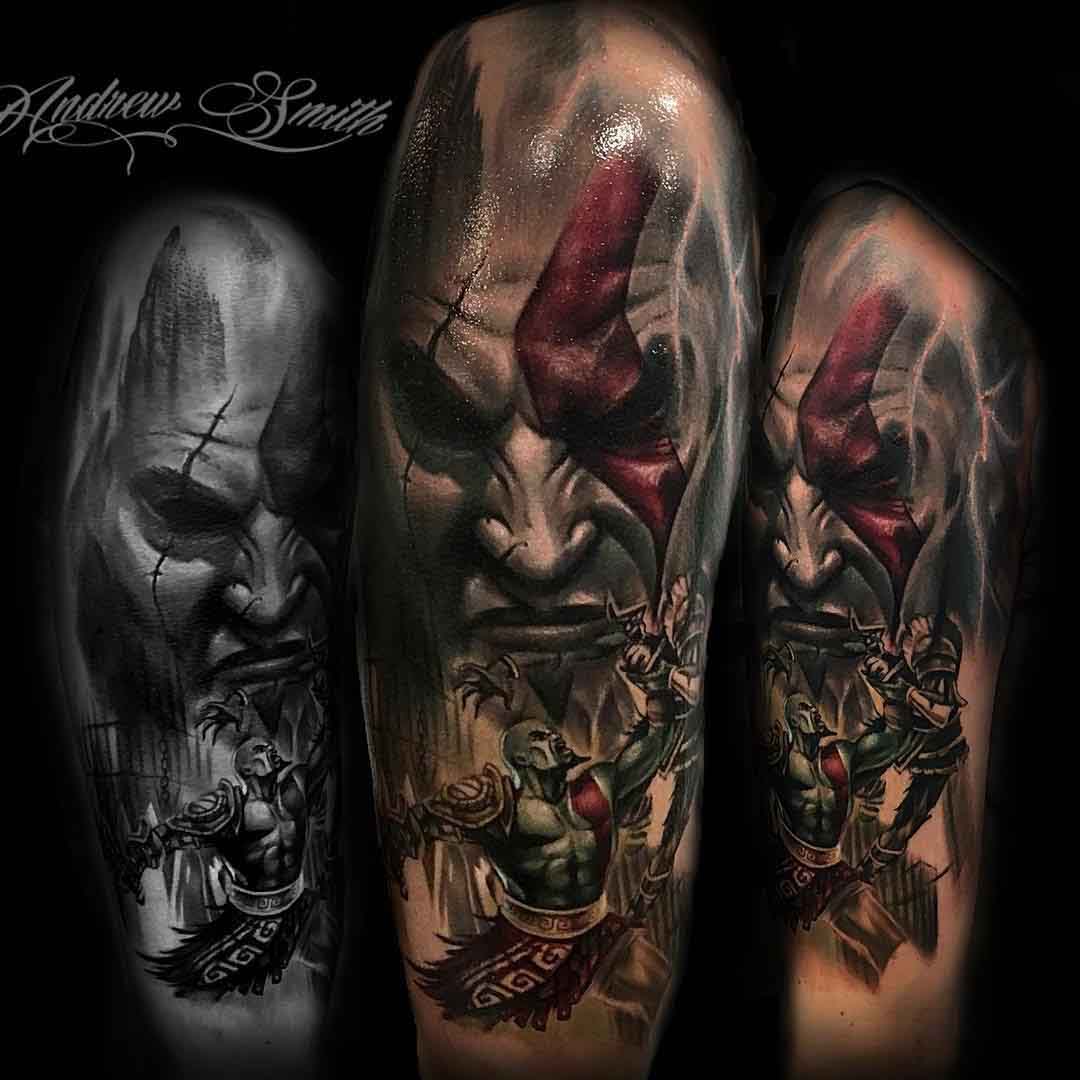 video game tattoo god of war realistic style