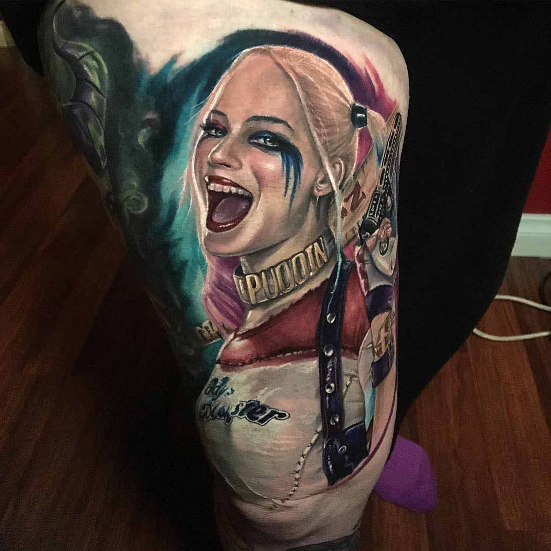 cool Harley Quinn portrait tattoo