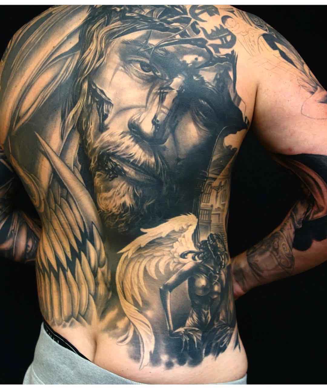 USA NJ Bayonne man with tattoo of Jesus on his back Stock Photo  Alamy