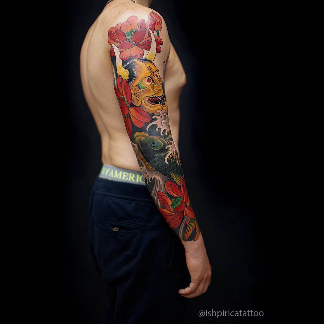 Ganesh and Lotus Half Sleeve Tattoo by Ian Robert McKown : Tattoos