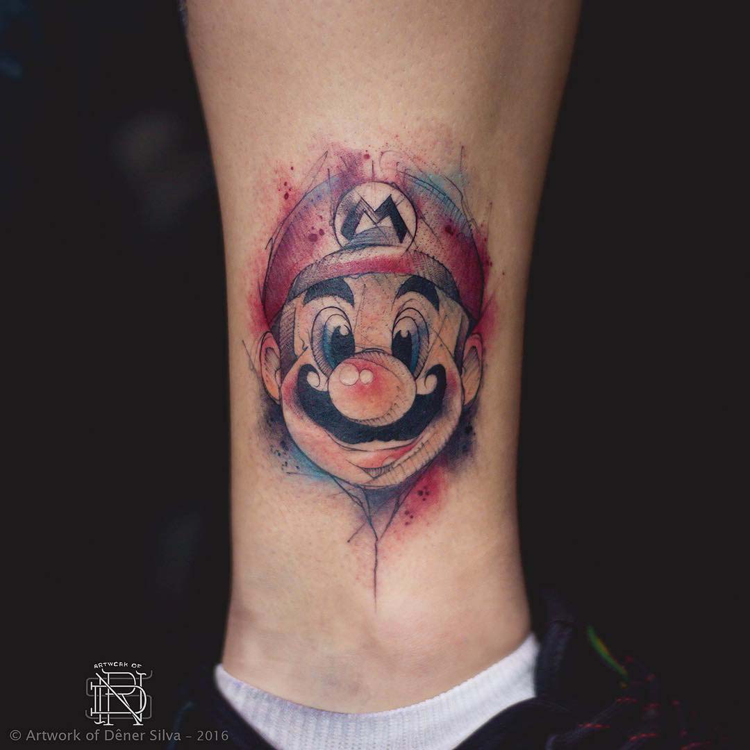 mario face tattoo on ankle