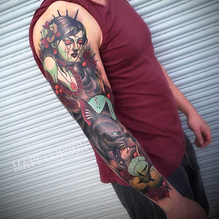 sleeve tattoo zombie themed