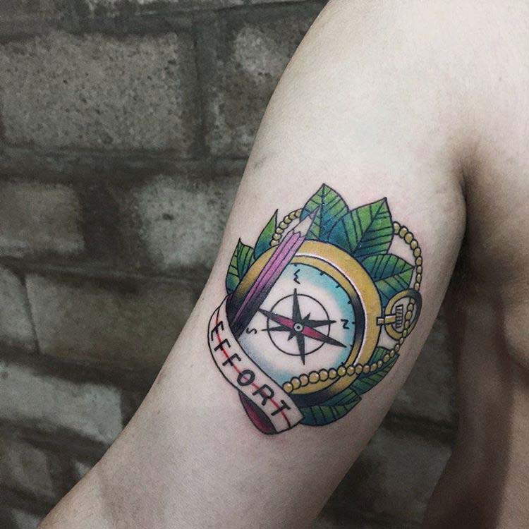 bicep tattoo compass