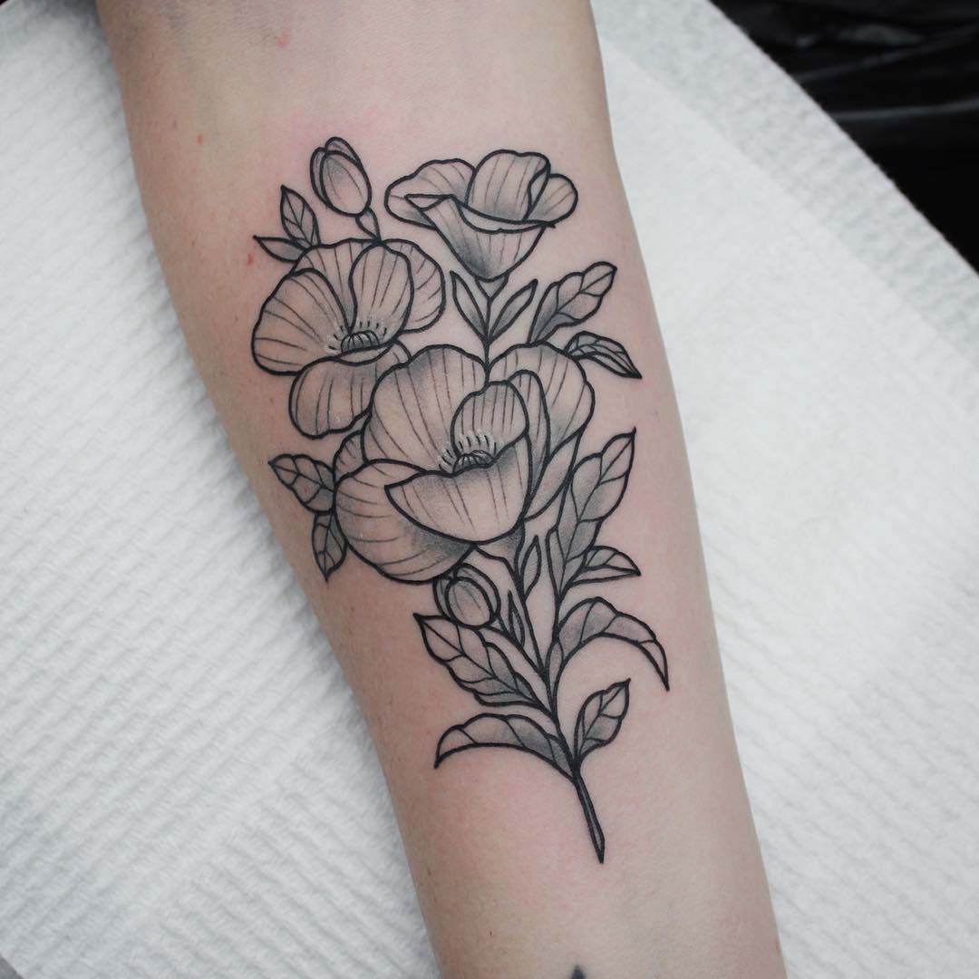 arm tattoo poppy flowers