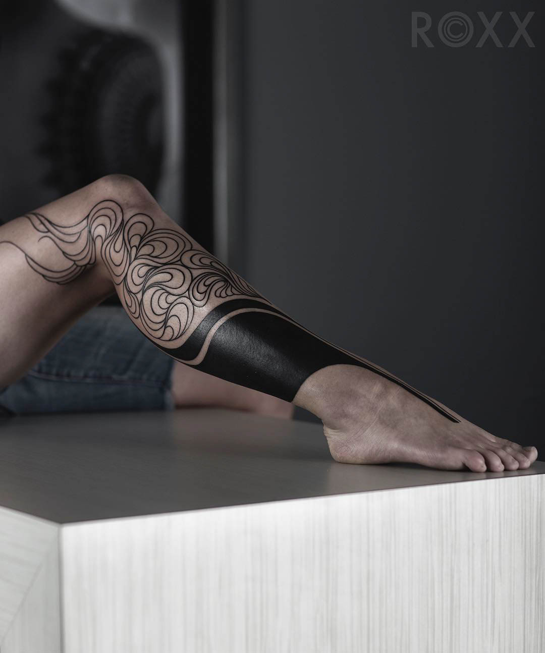 leg tattoo female blackwork