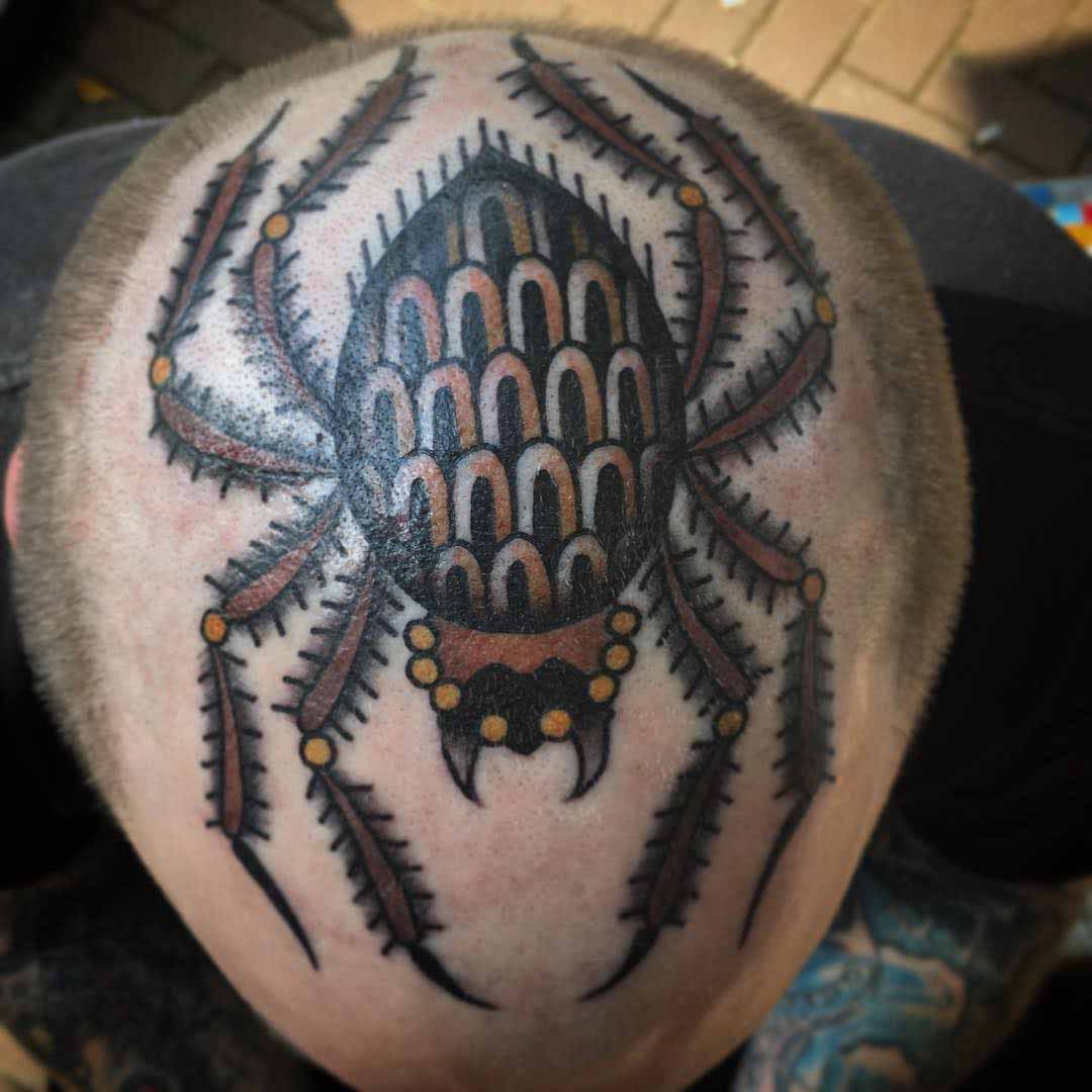 spider tattoo on head traditional