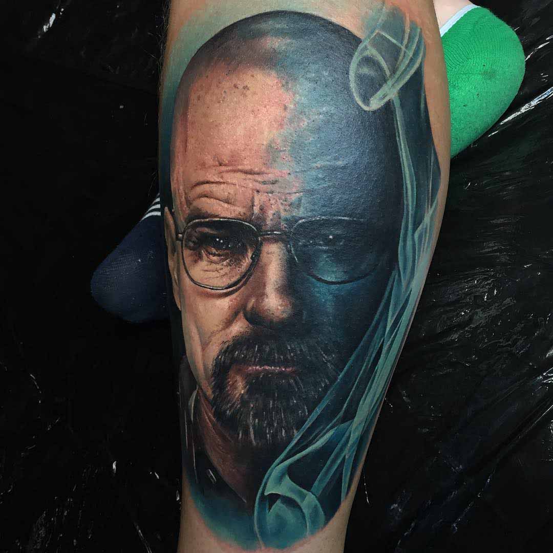 realistic Heisenberg tattoo blue smoke