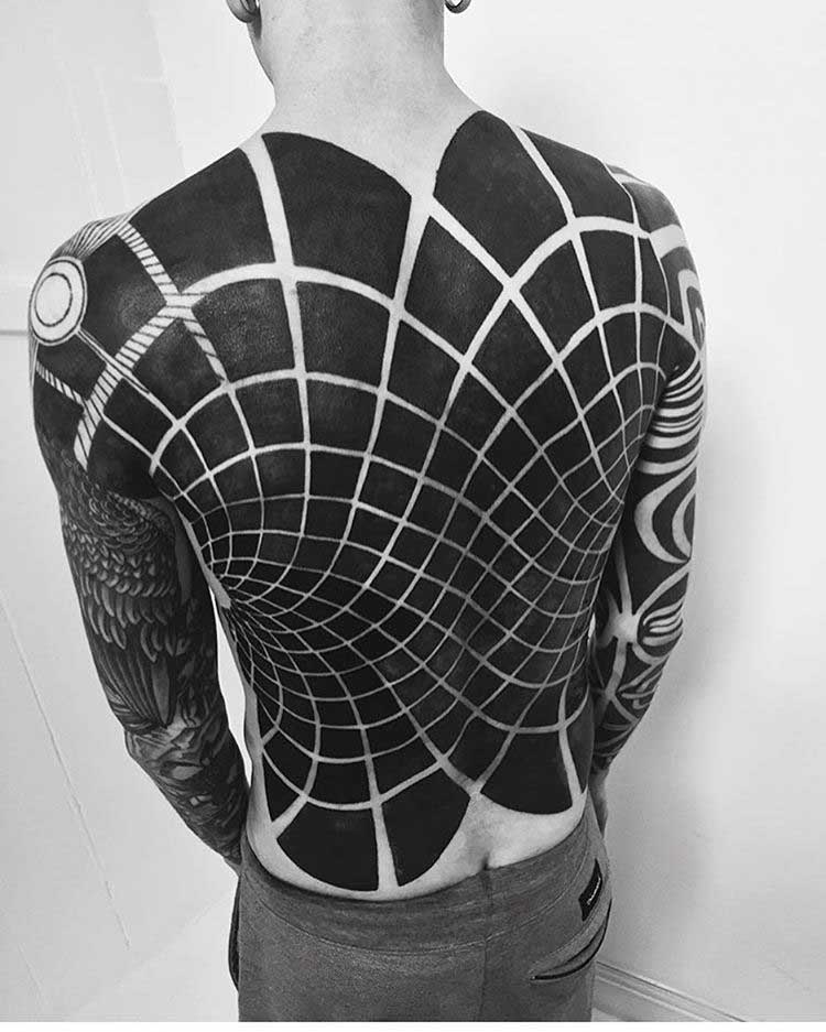 geometrical blackwork tattoo full back
