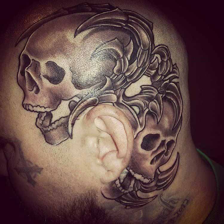 skulls tattoo on head