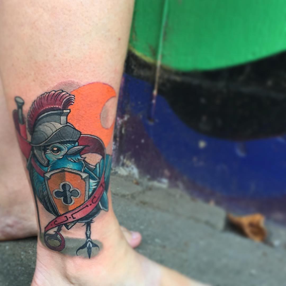 ankle tattoo bird knight