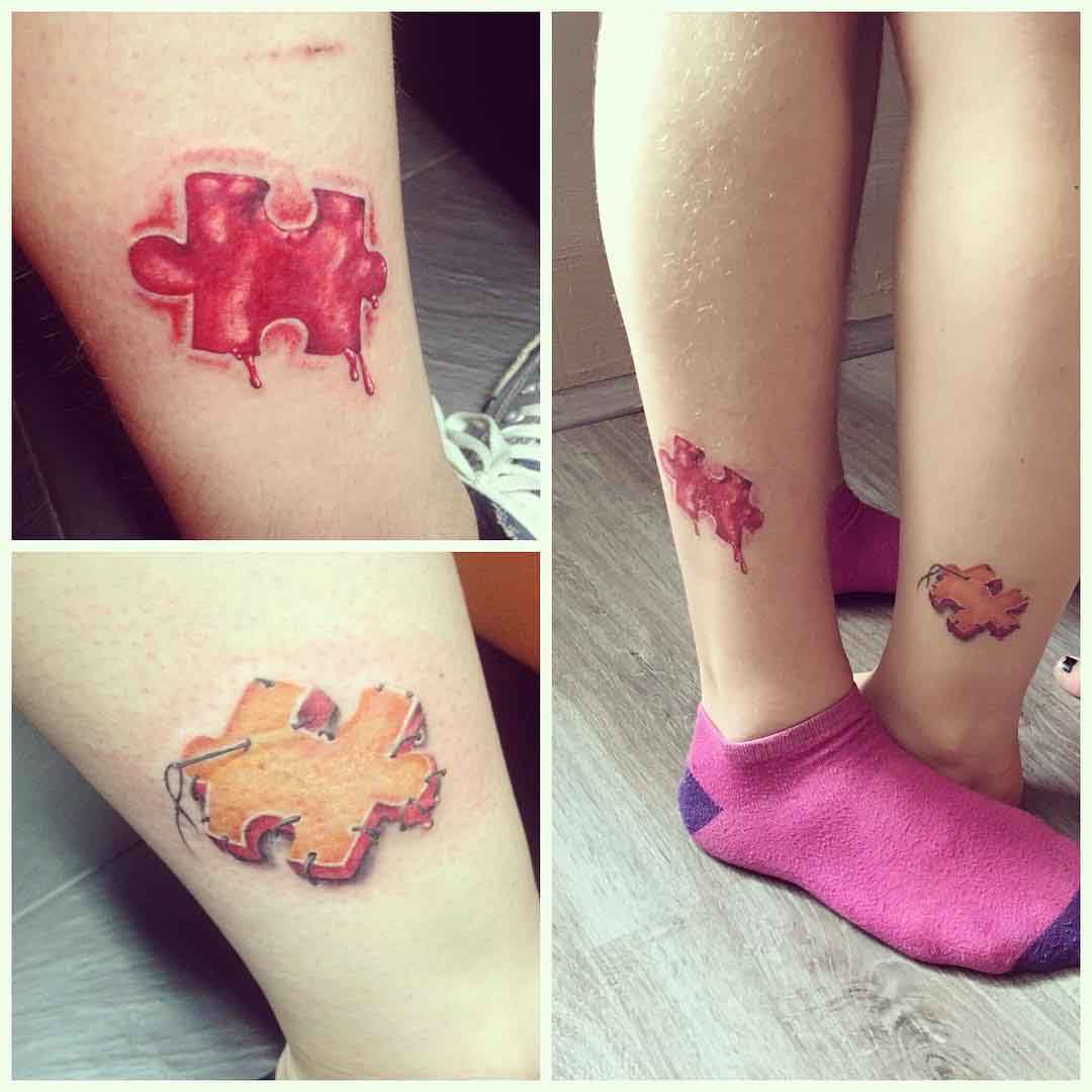 Ankle couple tattoos puzzle pieces