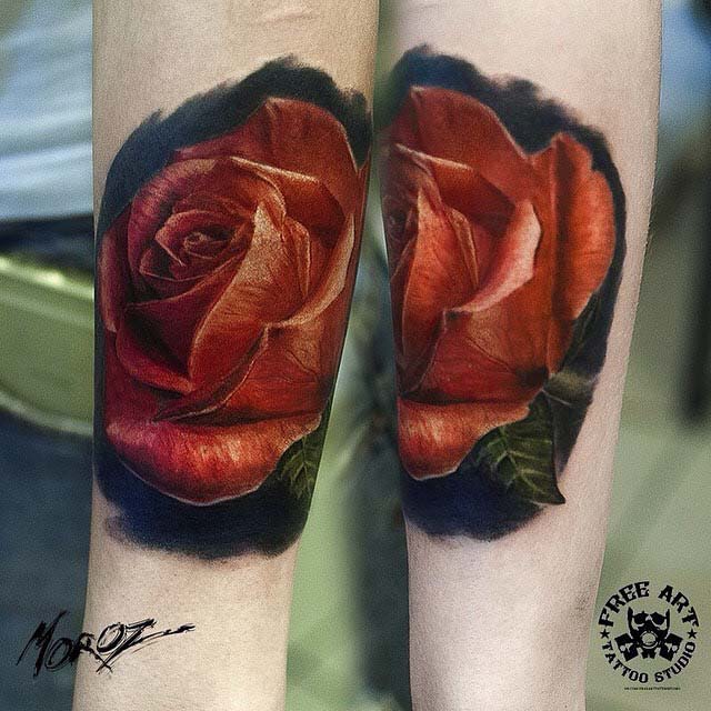 arm tattoo red rose bud