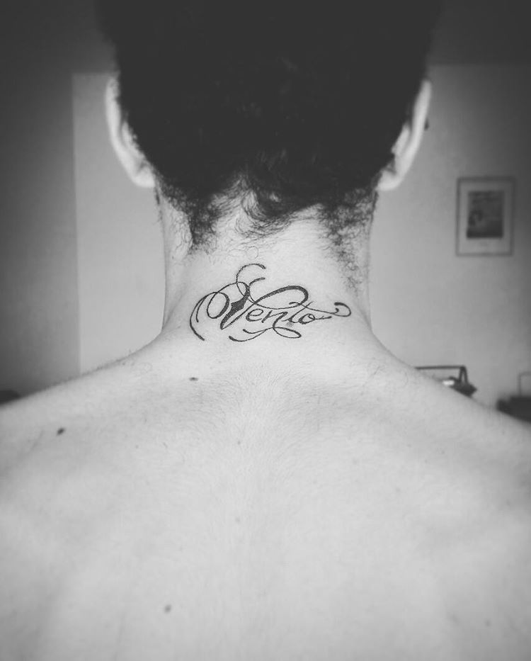 lettering tattoo back of neck