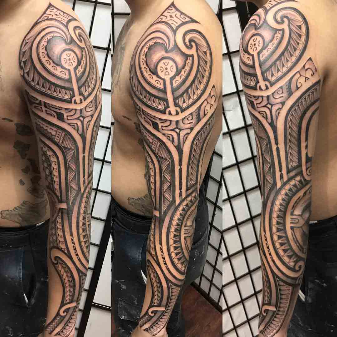 full sleeve tattoo polynesian