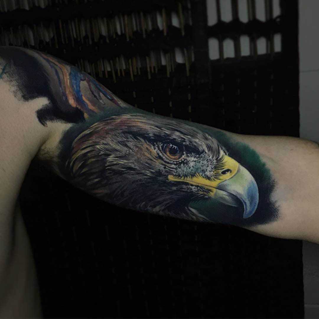 realistic tattoo eagle on bicep