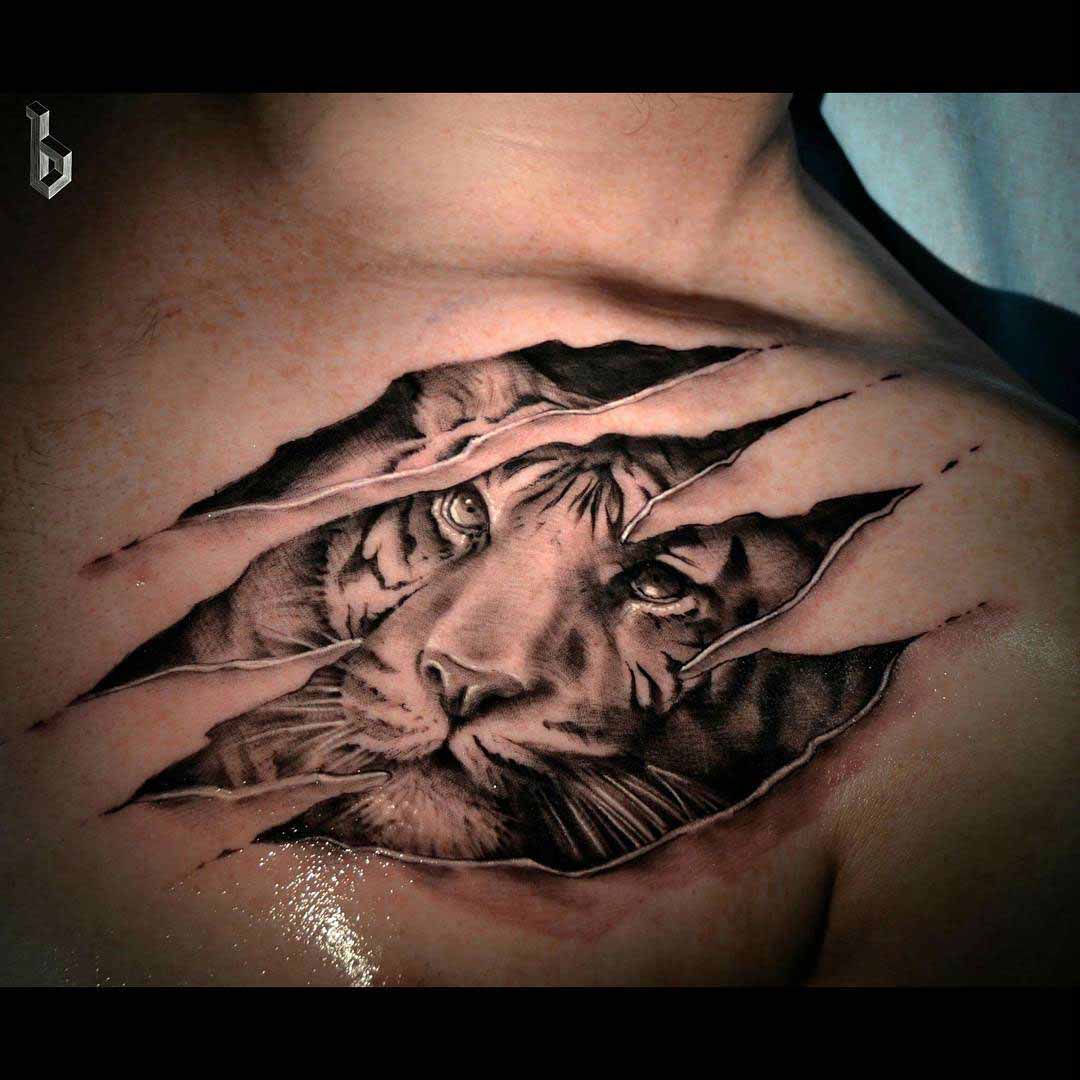 3D tattoo tiger under skin
