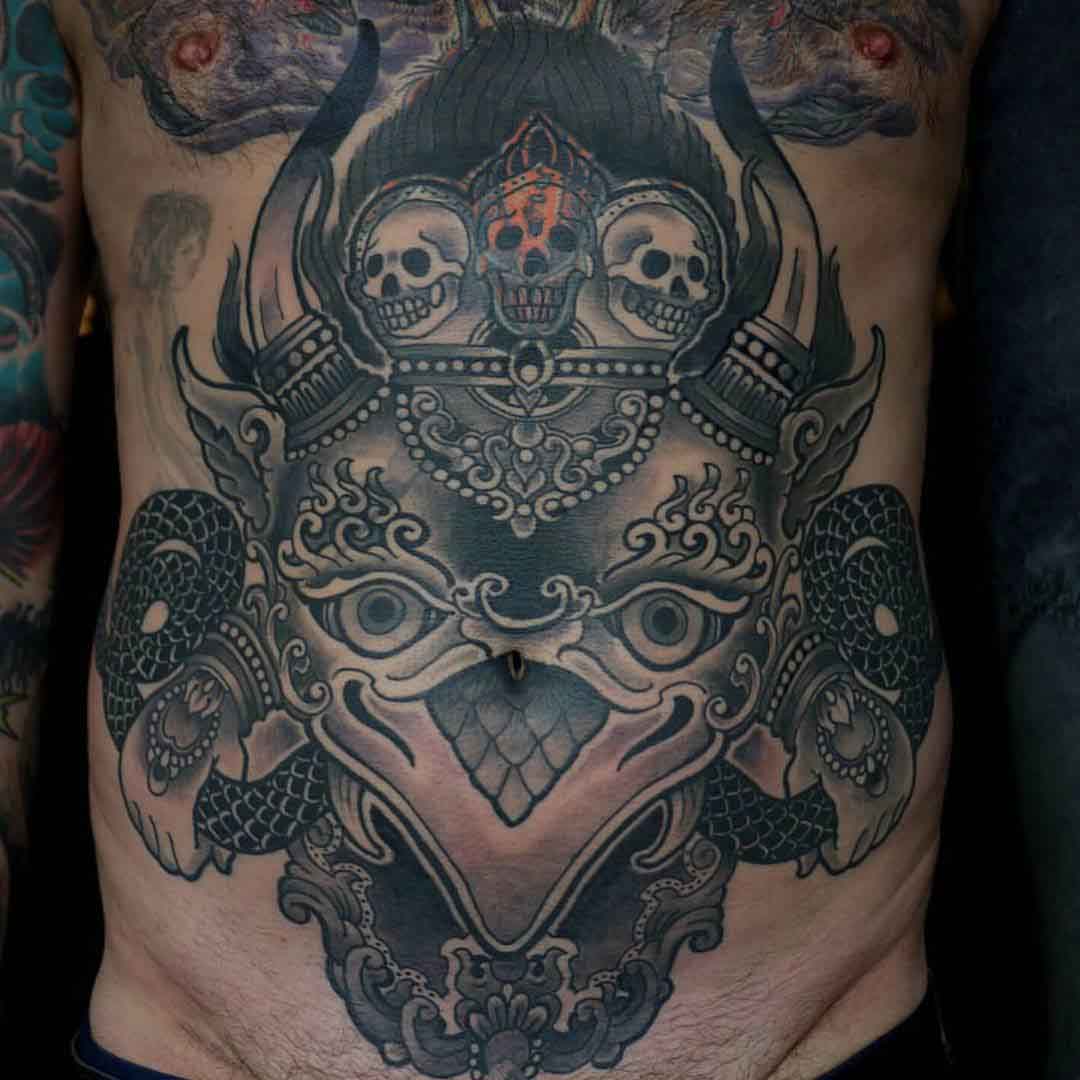Fool stomach oriental tattoo Eastern