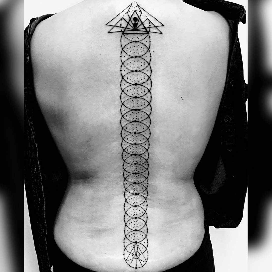 spine tattoo geometric technique