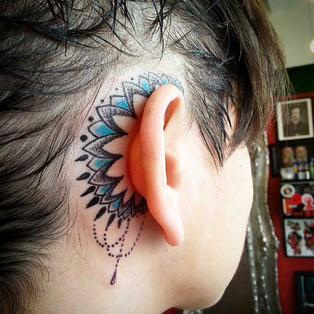 behind ear tattoo dotwork