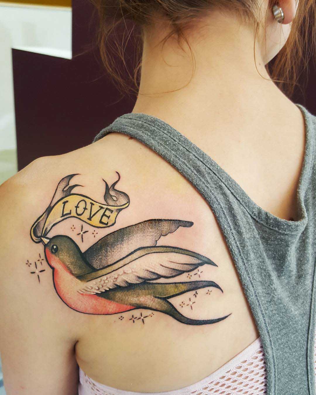 swallow shoulder blade tattoo traditional
