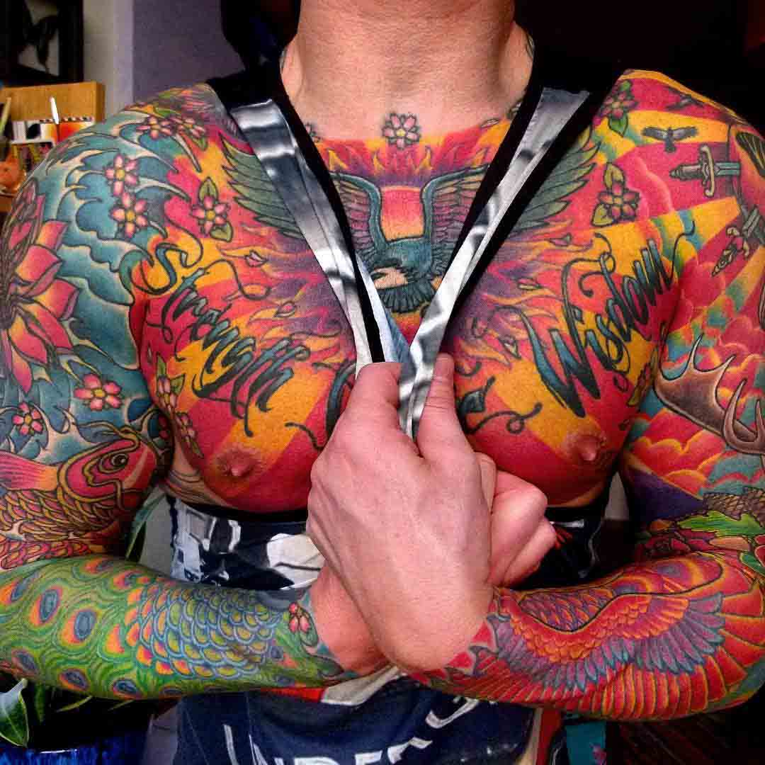 chest body tattoo oriental