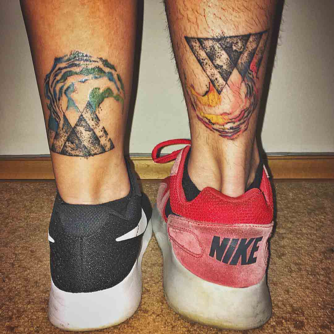 ankle couple tattoos geometric style
