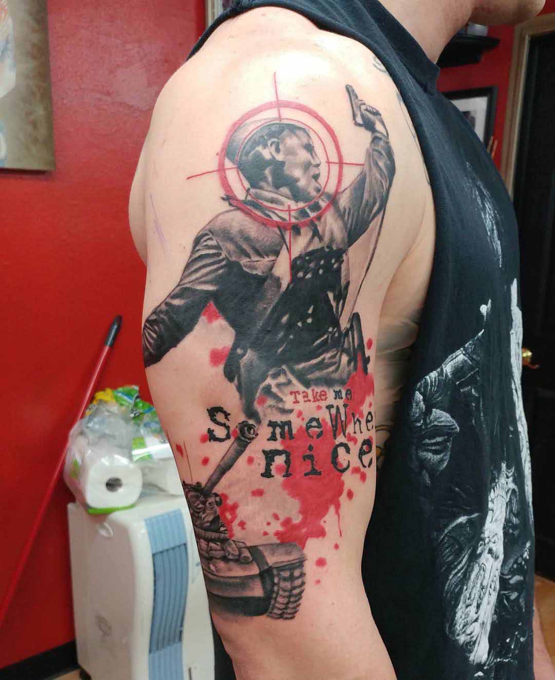 shoulder tattoo trash polka