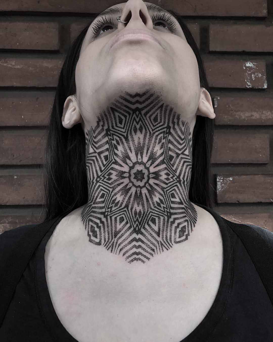 under neck tattoo geometric