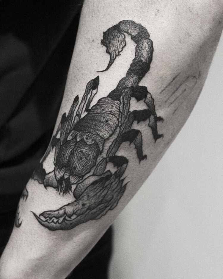 scorpion tattoo dark on forearm