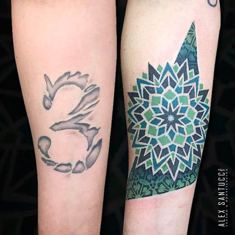cover up tattoo on arm mandala geometric