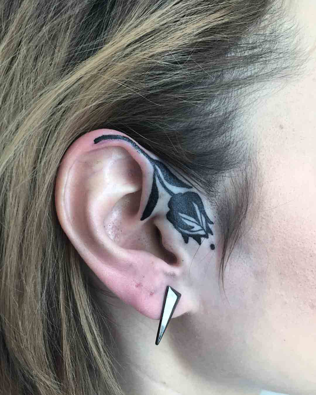 ear tattoo rose blackwork