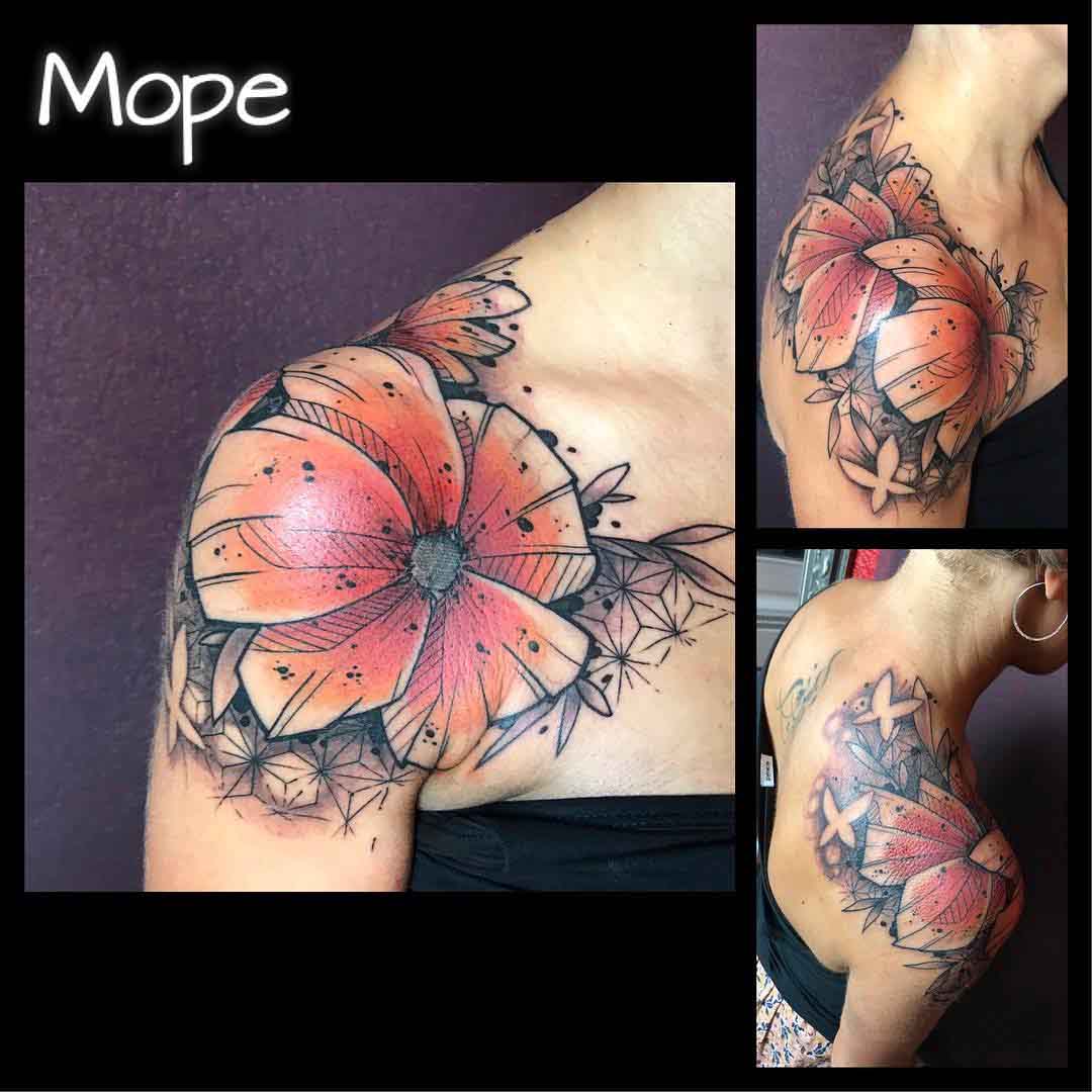upper shoulder flowers tattoo